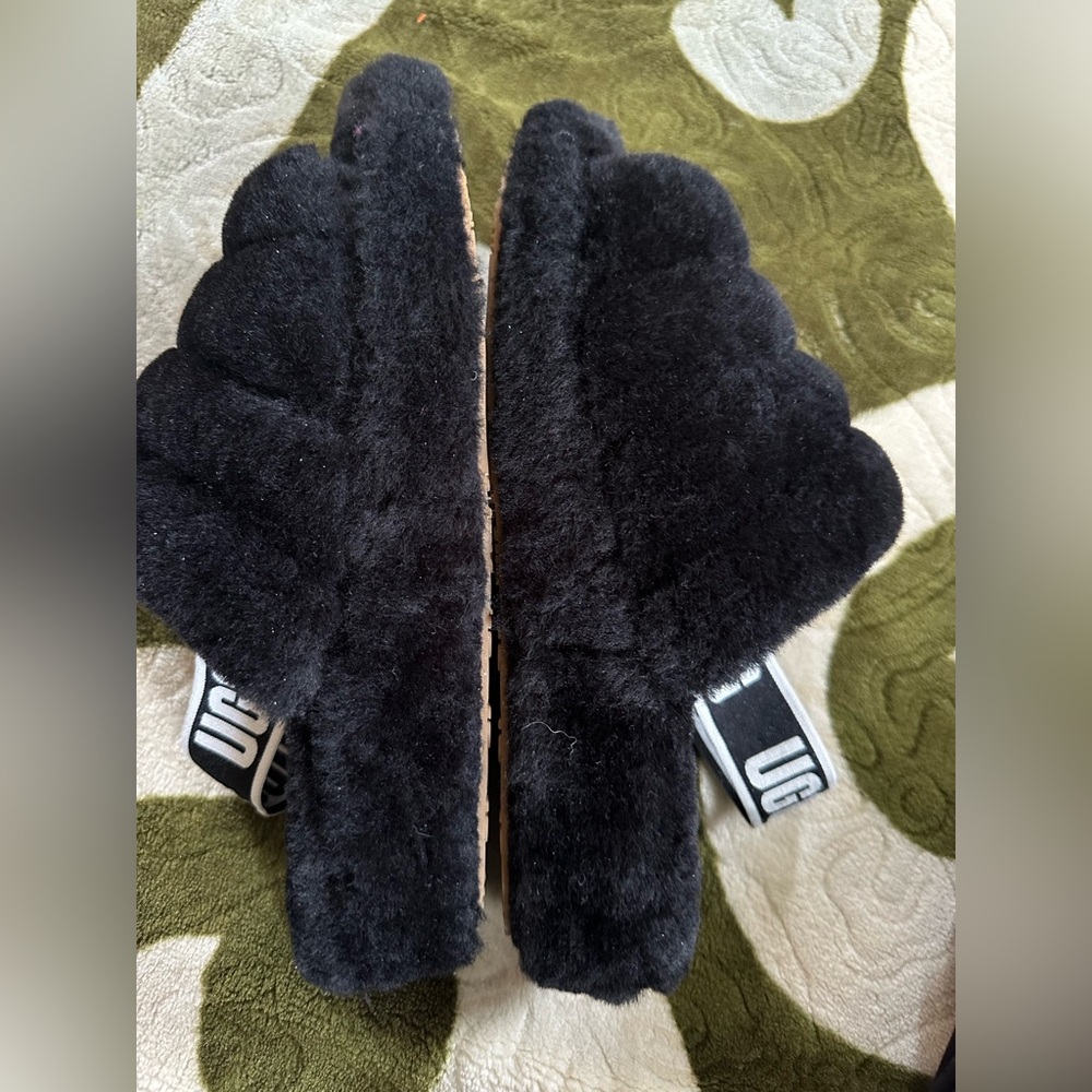UGG Fluff Yeah Genuine Shearling Platform Slingback Sandal Slide Black Women 8 - Picture 8 of 11